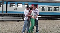 Alexis Crystal AKA Anouk PUBLIC gangbang group sex at a train station